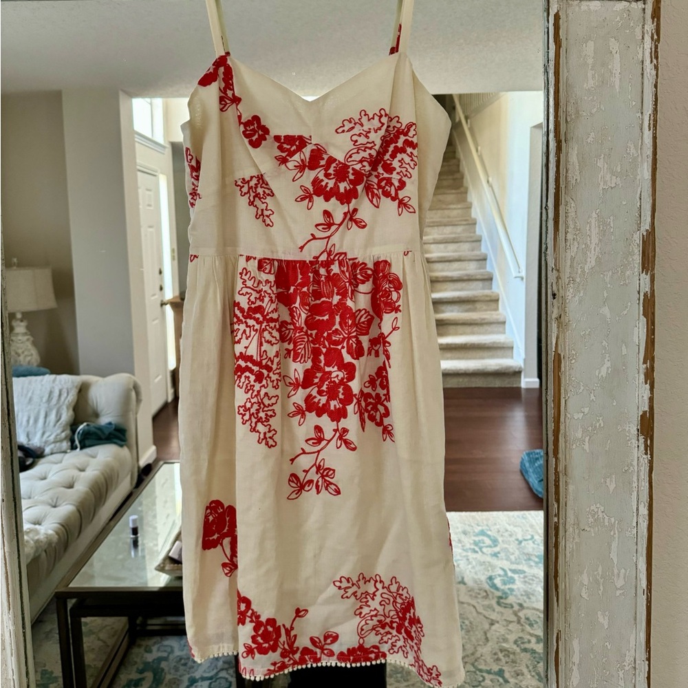 Vintage J.Crew ivory with red embroidery sundress